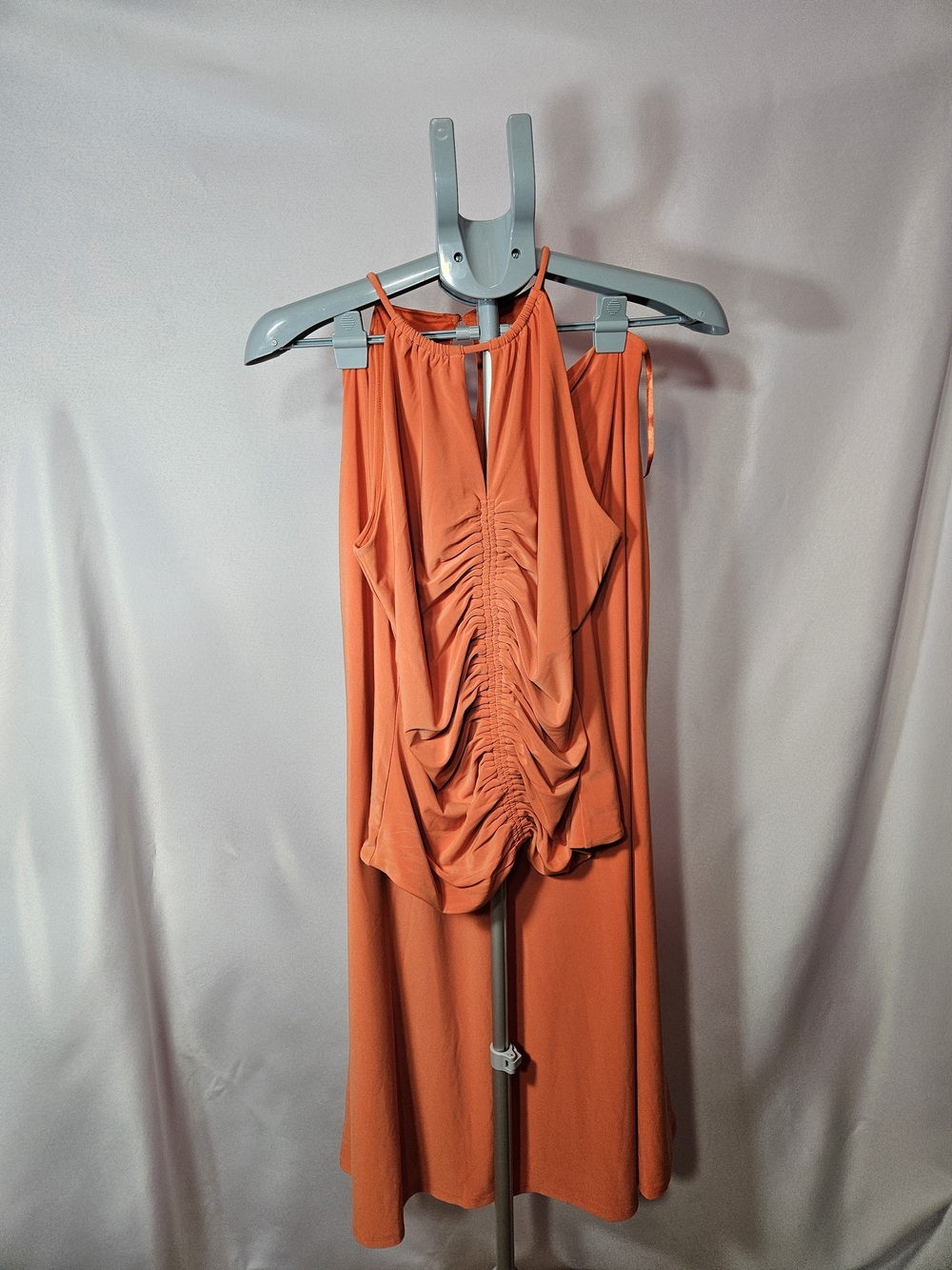 White House Black Market Coral Orange Halter Ruched Jumpsuit